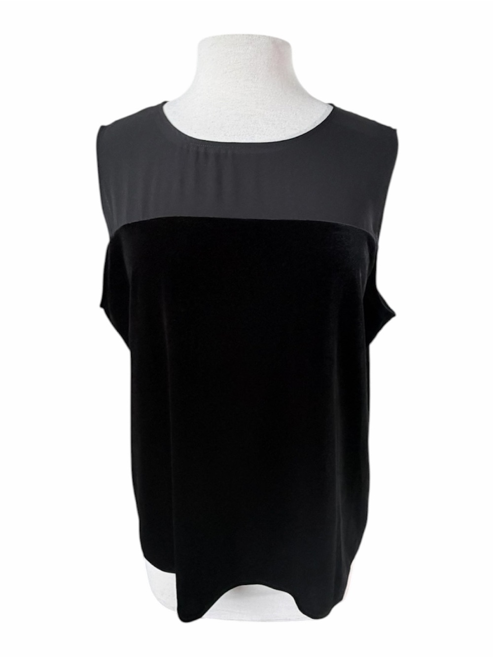 Tahari Black Sleeveless Mixed-Media Tank Top